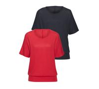 Kurzarmshirt VIVANCE "mit breitem Bund", Damen, Gr. 48/50, bunt (korallenrot, navy), Feinstrick, Obermaterial: 55% Polyester (REPREVE), 43% Viskose, 2% Elasthan, meliert, bequem normal, Rundhals, Shir