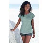 Kurzarmshirt VIVANCE "mit dekorativem Häkeleinsatz", Damen, Gr. 40/42, grün (mint), Crêpe, Obermaterial: 98% Polyester, 2% Elasthan, unifarben, normal normal, Rundhals, angeschnitten, Shirts, aus büge