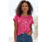 Kurzarmshirt VIVANCE "mit floralem Print", Damen, Gr. 36/38, pink (beere), Jersey, Obermaterial: 95% Viskose (LENZING™ ECOVERO™), 5% Elasthan, bedruckt, figurumspielend normal, Rundhals, mit Umschlag,