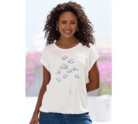 Kurzarmshirt VIVANCE "mit floralem Print", Damen, Gr. 36/38, weiß (creme), Jersey, Obermaterial: 95% Viskose (LENZING™ ECOVERO™), 5% Elasthan, bedruckt, figurumspielend normal, Rundhals, mit Umschlag,