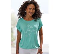 Kurzarmshirt VIVANCE "mit floralem Print", Damen, Gr. 44/46, grün (mint), Jersey, Obermaterial: 95% Viskose (LENZING™ ECOVERO™), 5% Elasthan, bedruckt, figurumspielend normal, Rundhals, mit Umschlag,