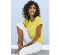 Kurzarmshirt VIVANCE "mit Gummizug im Bund", Damen, Gr. 36/38, gelb, Obermaterial: 95% Viskose, 5% Elasthan, unifarben, Basic, bequem normal, Rundhals, angeschnitten, Shirts, aus weichem Viskose-Stret