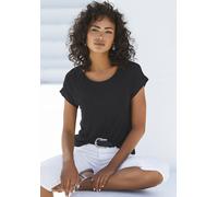 Kurzarmshirt VIVANCE "mit Gummizug im Bund", Damen, Gr. 36/38, schwarz, Obermaterial: 95% Viskose, 5% Elasthan, unifarben, Basic, bequem normal, Rundhals, angeschnitten, Shirts, aus weichem Viskose-St