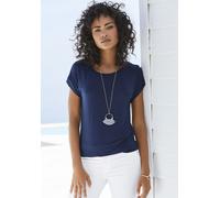 Kurzarmshirt VIVANCE "mit Gummizug im Bund", Damen, Gr. 40/42, blau (navy), Obermaterial: 95% Viskose, 5% Elasthan, unifarben, Basic, bequem normal, Rundhals, angeschnitten, Shirts, aus weichem Viskos