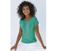 Kurzarmshirt VIVANCE "mit Gummizug im Bund", Damen, Gr. 40/42, grün, Jersey, Obermaterial: 95% Viskose (LENZING™ ECOVERO™), 5% Elasthan, unifarben, Basic, Basic normal, Rundhals, Shirts, aus elastisch