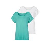 Kurzarmshirt VIVANCE "mit Gummizug im Bund", Damen, Gr. 44/46, grün (mint, creme), Obermaterial: 95% Viskose, 5% Elasthan, unifarben, Basic, figurumspielend normal, Rundhals, angeschnitten, Shirts Kur