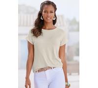 Kurzarmshirt VIVANCE "mit Gummizug im Bund", Damen, Gr. 48/50, beige, Obermaterial: 95% Viskose, 5% Elasthan, unifarben, Basic, bequem normal, Rundhals, Kurzarm angeschnitten, Shirts, aus weichem Visk