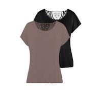 Kurzarmshirt VIVANCE "mit Häkelspitze am Rücken", Damen, Gr. 32/34, grau (taupe, schwarz), Single Jersey, Obermaterial: 95% Viskose (LENZING™ ECOVERO™), 5% Elasthan. Spitze: 100% Baumwolle, unifarben,