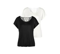 Kurzarmshirt VIVANCE "mit Häkelspitze am Rücken", Damen, Gr. 36/38, beige (creme, schwarz), Single Jersey, Obermaterial: 95% Viskose (LENZING™ ECOVERO™), 5% Elasthan. Spitze: 100% Baumwolle, unifarben