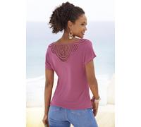 Kurzarmshirt VIVANCE "mit sommerlicher Häkelspitze am Rücken", Damen, Gr. 48/50, lila (beere), Single Jersey, Obermaterial: 95% Viskose (LENZING™ ECOVERO™), 5% Elasthan. Spitze: 100% Baumwolle, unifar