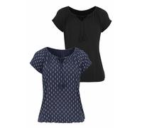 VIVANCE Damen T-Shirt Navy-Gemustert, schwarz 36/38