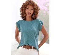 Kurzarmshirt VIVANCE "mit Lochstickerei", Damen, Gr. 48/50, bunt (rose, mint), Stoff, Obermaterial: 90% Polyester (REPREVE), 10% Elasthan, unifarben, bequem normal, Rundhals, Flügelärmel normaler Saum