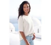 Kurzarmshirt VIVANCE "mit Lochstrickmuster", Damen, Gr. 40/42, beige (creme), Feinstrick, Obermaterial: 85% Viskose (LENZING™ ECOVERO™), 15% Polyester, unifarben, lässig geschnitten normal, Rundhals,