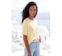 Kurzarmshirt VIVANCE "mit Lochstrickmuster", Damen, Gr. 48/50, gelb, Feinstrick, Obermaterial: 85% Viskose (LENZING™ ECOVERO™), 15% Polyester, unifarben, lässig geschnitten normal, Rundhals, Shirts, a