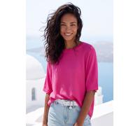 Kurzarmshirt VIVANCE "mit Lochstrickmuster", Damen, Gr. 48/50, pink (fuchsia), Feinstrick, Obermaterial: 85% Viskose (LENZING™ ECOVERO™), 15% Polyester, unifarben, lässig geschnitten normal, Rundhals,