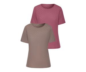 Kurzarmshirt VIVANCE "mit modischem Ajour-Muster", Damen, Gr. 48/50, beige (taupe, beere), Feinstrick, Obermaterial: 60% Baumwolle, 40% Polyester, figurumspielend, Rundhals, Shirts, aus weicher Baumwo