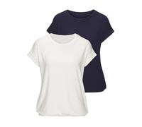 Kurzarmshirt VIVANCE "mit modischem Jacquard-Muster", Damen, Gr. 36/38, weiß (sanftes weiß, navy), Obermaterial: 63% Polyester, 29% Viskose, 8% Elasthan, unifarben, figurumspielend, Rundhals, Shirts,