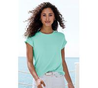 Kurzarmshirt VIVANCE "mit modischem Jacquard-Muster", Damen, Gr. 44/46, grün (mint), Single Jersey, Obermaterial: 63% Polyester, 29% Viskose, 8% Elasthan, unifarben, figurumspielend, Rundhals, Shirts,