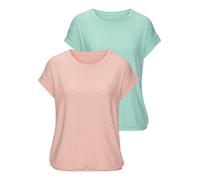 Kurzarmshirt VIVANCE "mit modischem Jacquard-Muster", Damen, Gr. 44/46, mint. peach, Obermaterial: 63% Polyester, 29% Viskose, 8% Elasthan, unifarben, figurumspielend, Rundhals, Shirts, mit schönem Ja