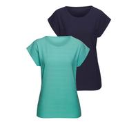 Kurzarmshirt VIVANCE "mit modischer Streifenstruktur", Damen, Gr. 44/46, blau (smaragd, navy), Jersey, Obermaterial: 100% Baumwolle, unifarben, Basic, gerade normal, Rundhals, Shirts, mit modischer St
