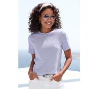 Kurzarmshirt VIVANCE "mit sommerlichem Ajour-Muster", Damen, Gr. 36/38, blau (hellblau), Feinstrick;Jersey, Obermaterial: 60% Baumwolle, 40% Polyester, körpernah, Rundhals, Shirts, aus leichtem Feinst