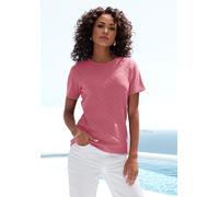 Kurzarmshirt VIVANCE "mit sommerlichem Ajour-Muster", Damen, Gr. 44/46, lila (beere), Feinstrick;Jersey, Obermaterial: 60% Baumwolle, 40% Polyester, körpernah, Rundhals, Shirts, aus leichtem Feinstric