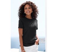 Kurzarmshirt VIVANCE "mit sommerlichem Ajour-Muster", Damen, Gr. 48/50, schwarz, Feinstrick;Jersey, Obermaterial: 60% Baumwolle, 40% Polyester, körpernah, Rundhals, Shirts Kurzarmshirt, aus leichtem F