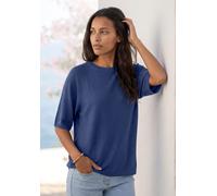 Kurzarmshirt VIVANCE "mit Lochstrickmuster", Damen, Gr. 36/38, blau (indigo), Feinstrick, Obermaterial: 85% Viskose (LENZING™ ECOVERO™), 15% Polyester, unifarben, lässig geschnitten normal, Rundhals,