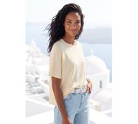 Kurzarmshirt VIVANCE "mit Lochstrickmuster", Damen, Gr. 36/38, gelb, Feinstrick, Obermaterial: 85% Viskose (LENZING™ ECOVERO™), 15% Polyester, unifarben, lässig geschnitten normal, Rundhals, Shirts, a