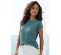 Kurzarmshirt VIVANCE "mit modischer Waffelstruktur", Damen, Gr. 36/38, mint, eukalyptus, Strick, Obermaterial: 64% Polyester, 34% Viskose, 2% Elasthan, leicht transparent, unifarben, bequem, Rundhals,