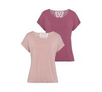 Kurzarmshirt VIVANCE "mit Spitzeneinsatz am Rücken", Damen, Gr. 36/38, bunt (rose, beere), Single Jersey, Obermaterial: 95% Viskose (LENZING™ ECOVERO™), 5% Elasthan. Spitze: 100% Baumwolle, unifarben,