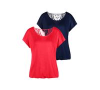 Kurzarmshirt VIVANCE "mit Häkelspitze am Rücken", Damen, Gr. 36/38, bunt (rot, navy), Single Jersey, Obermaterial: 95% Viskose (LENZING ECOVERO), 5% Elasthan. Spitze: 100% Baumwolle, unifarben, modisc