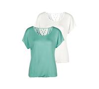 Kurzarmshirt VIVANCE "mit Spitzeneinsatz am Rücken", Damen, Gr. 44/46, grün (mint, creme), Single Jersey, Obermaterial: 95% Viskose (LENZING™ ECOVERO™), 5% Elasthan. Spitze: 100% Baumwolle, unifarben,