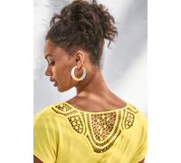 Kurzarmshirt VIVANCE "mit Spitzeneinsatz im Rücken", Damen, Gr. 44/46, gelb, Single Jersey, Obermaterial: 95% Viskose (LENZING™ ECOVERO™), 5% Elasthan. Spitze: 100% Baumwolle, unifarben, figurumspiele