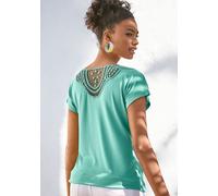 Kurzarmshirt VIVANCE "mit Spitzeneinsatz im Rücken", Damen, Gr. 44/46, grün (mint), Single Jersey, Obermaterial: 95% Viskose (LENZING™ ECOVERO™), 5% Elasthan. Spitze: 100% Baumwolle, unifarben, figuru