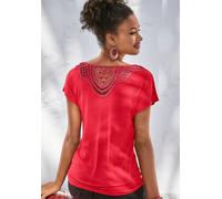 Kurzarmshirt VIVANCE "mit Häkelspitze am Rücken", Damen, Gr. 44/46, rot, Single Jersey, Obermaterial: 95% Viskose (LENZING ECOVERO), 5% Elasthan. Spitze: 100% Baumwolle, unifarben, casual, lässig gesc