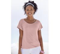 Kurzarmshirt VIVANCE "mit Spitzeneinsatz im Rücken", Damen, Gr. 48/50, rosa (rose), Single Jersey, Obermaterial: 95% Viskose (LENZING™ ECOVERO™), 5% Elasthan. Spitze: 100% Baumwolle, unifarben, figuru