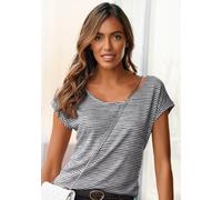 Kurzarmshirt VIVANCE "mit Streifendesign", Damen, Gr. 40/42, blau (navy), Jersey, Obermaterial: 55% Polyester, 42% Viskose, 3% Elasthan, gestreift, modisch, bequem, Rundhals, Kurzarm angeschnitten, Sh