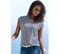 Kurzarmshirt VIVANCE "mit Streifenstruktur", Damen, Gr. 40/42, blau, Obermaterial: 65% Polyester, 35% Viskose, gestreift, lässig geschnitten normal, Rundhals, angeschnitten, Shirts, aus bügelfreier Vi