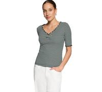 Kurzarmshirt ZERO "Damen mit Raffung", Damen, Gr. 42, grün, cream, Rippware, Obermaterial: 95% Baumwolle (organic), 5% Elasthan, figurbetont hüftlang, Shirts, Raffung (17481053-42) grün, cream