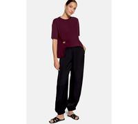 Kurzarmshirt ZERO "Damen mit Schnalle", Damen, Gr. 40, lila (schwarz aubergine), Jersey, Obermaterial: 70% Modal, 30% Polyester, figurumspielend normal, Rundhals, Shirts, Brosche (87607965-40) schwarz