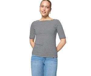 Kurzarmshirt ZERO "Damen mit U-Boot Ausschnitt", Damen, Gr. 34, cream, dunkelblau, Jersey, Obermaterial: 5% Elasthan, 95% Baumwolle (organic), bedruckt, Basic, figurbetont normal, U-Boot-Ausschnitt, e