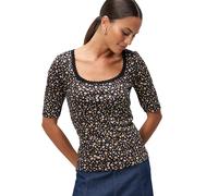 Kurzarmshirt ZERO "Damen mit Wellensaum", Damen, Gr. 40, schwarz (schwarzcream), Stoff, Obermaterial: 95% Baumwolle, 5% Elasthan, bedruckt, figurbetont normal, Rundhals, eng, Shirts, weiteres Detail (