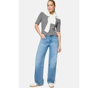 Kurzarmshirt ZERO "Damen Shirt mit U-Boot-Ausschnitt", Damen, Gr. 34, schwarz-weiß (cream, dunkelblau), Jersey, Obermaterial: 95% Baumwolle (organic), 5% Elasthan, bedruckt, Basic, figurbetont normal,