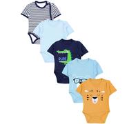 Kurzarmwickelbody TUPTAM "Wickelbody Baby Jungen Kurzarm Wickelbody 5er Set", Jungen, Gr. 74, N-Gr, blau (krokodil bär brille löwe streifen blau hellblau uni), Obermaterial: 100% Baumwolle CO., Bodys
