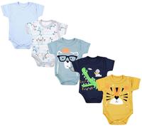 Kurzarmwickelbody TUPTAM "Wickelbody Baby Jungen Kurzarm Wickelbody 5er Set", Jungen, Gr. 74, N-Gr, braun (farbenmix 8), Obermaterial: 100% Baumwolle CO., Bodys (32423268-74) farbenmix 8