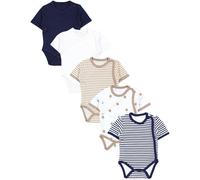Kurzarmwickelbody TUPTAM "Wickelbody Baby Jungen Kurzarm Wickelbody 5er Set", Jungen, Gr. 80, N-Gr, beige (streifen beige streifen blau weiß sterne beige navy), Obermaterial: 100% Baumwolle CO., Bodys