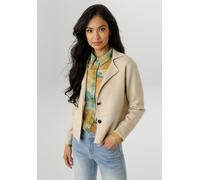 Kurzblazer ANISTON SELECTED, Damen, Gr. 40, grün (beige), Feinstrick, Obermaterial: 50% Viskose, 26% Polyamid, 24% Polyester, meliert, unifarben, lässig geschnitten kurz, V-Ausschnitt, Blazer Kurzblaz