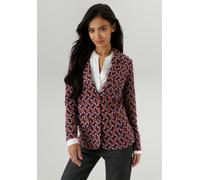 Kurzblazer ANISTON SELECTED, Damen, Gr. 46, grün (bordeaux, camel, blau), Jersey, Obermaterial: 75% Polyester, 25% Viskose, Jacquardmuster, gemustert, figurbetont hüftlang, Blazer Kurzblazer, in trend