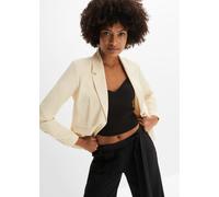 Kurzblazer BONPRIX "Kurzblazer", Damen, Gr. 38, beige (kieselbeige), Obermaterial: 95% Polyester, 5% Elasthan. Futter: 100% Polyester, festlich, slim fit, Blazer Kurzblazer, eleganter Stil, Slim Fit,